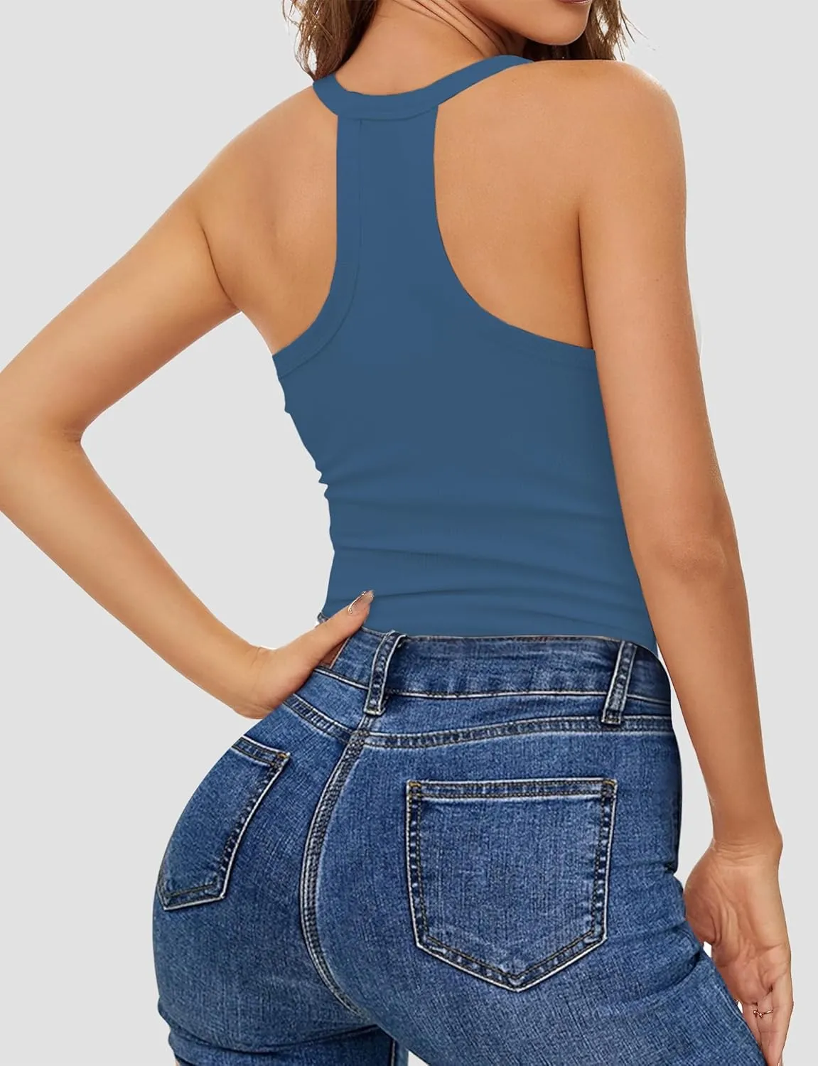 Workout Tank Tops for Women V Neck Racerback Tank Tops Ribbed Knit Camisole Top Slim Fit Basic Yoga Sleeveless Tops