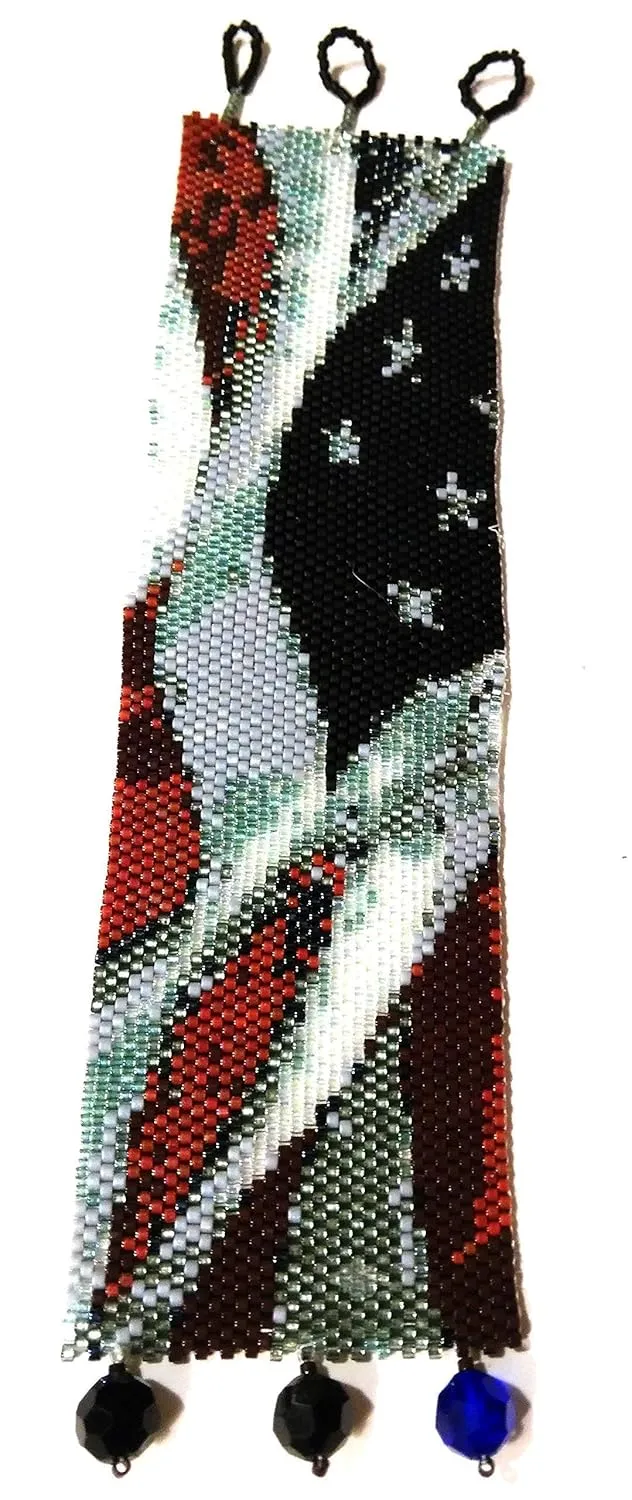 Woven 7 Inch Long 2 Inch Wide Waving Flag Peyote Cuff Seed Bead Bracelet