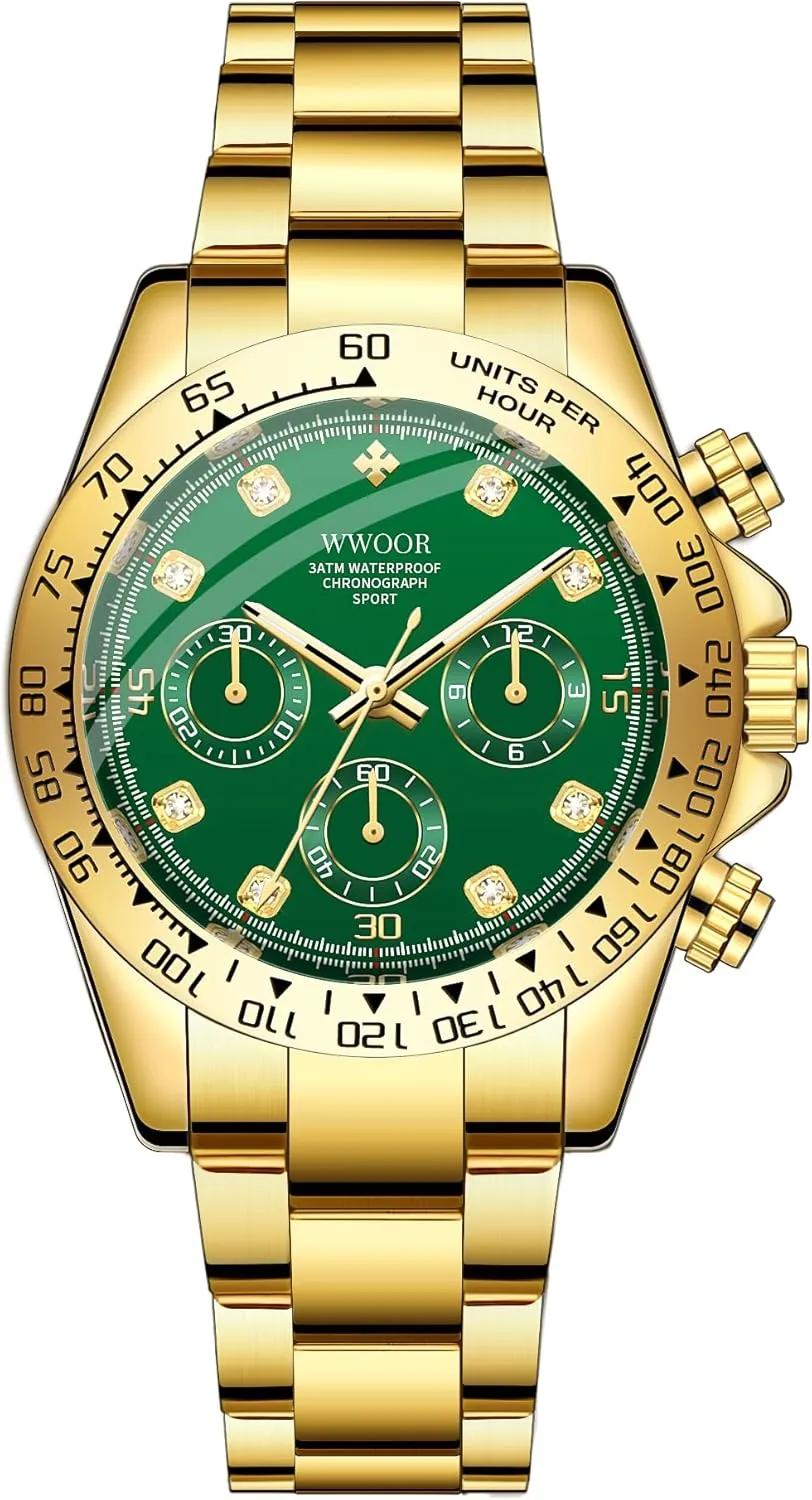 WWOOR Watch for Men Analog Quartz Chronograph Stainless Steel Luminous Mens Wrist Watches Business Work Sport Casual Dress Watch Elegant Gifts for Men