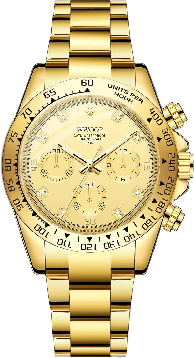 WWOOR Watch for Men Analog Quartz Chronograph Stainless Steel Luminous Mens Wrist Watches Business Work Sport Casual Dress Watch Elegant Gifts for Men