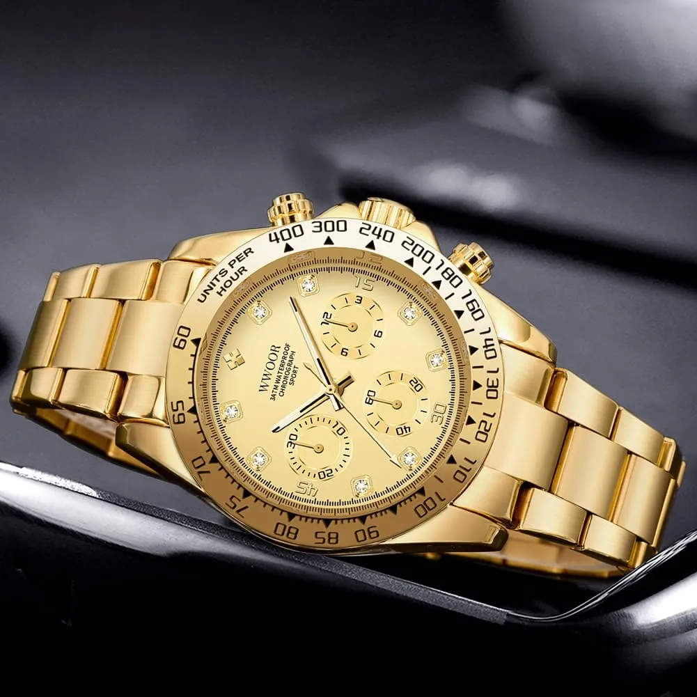 WWOOR Watch for Men Analog Quartz Chronograph Stainless Steel Luminous Mens Wrist Watches Business Work Sport Casual Dress Watch Elegant Gifts for Men