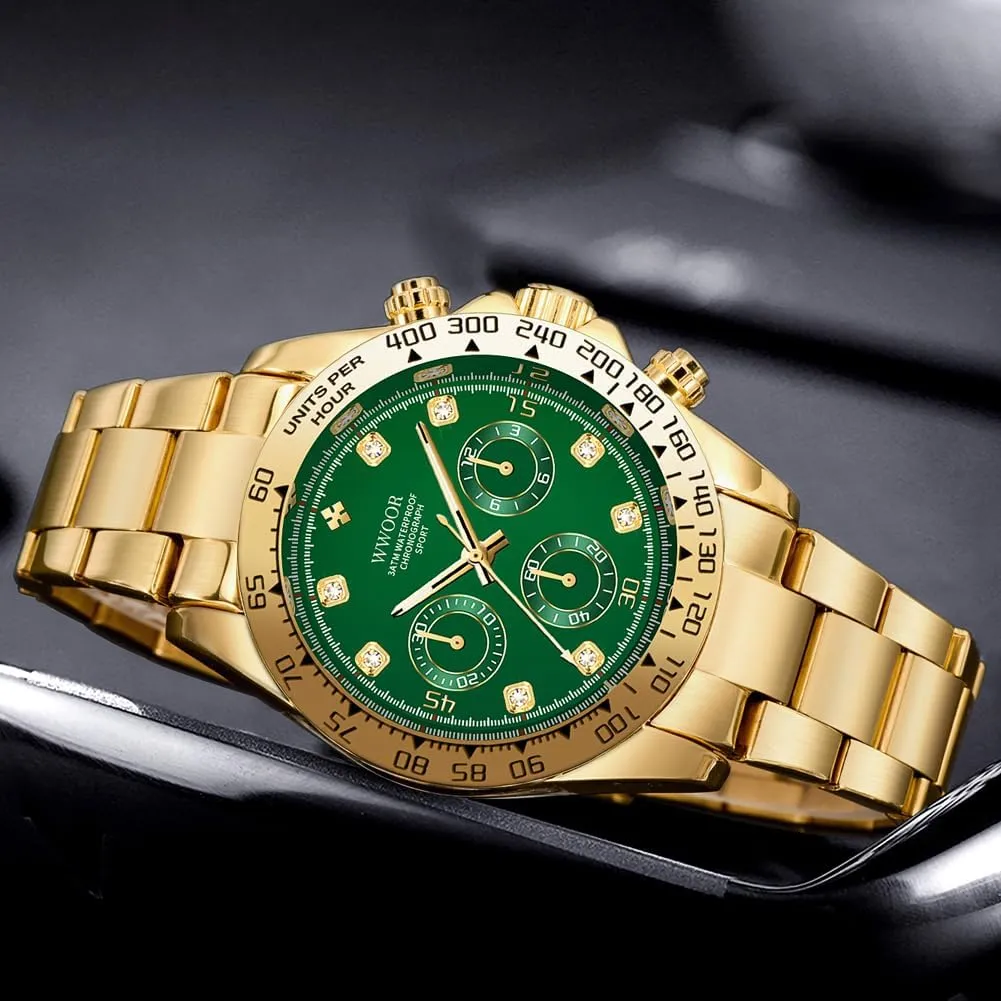 WWOOR Watch for Men Analog Quartz Chronograph Stainless Steel Luminous Mens Wrist Watches Business Work Sport Casual Dress Watch Elegant Gifts for Men