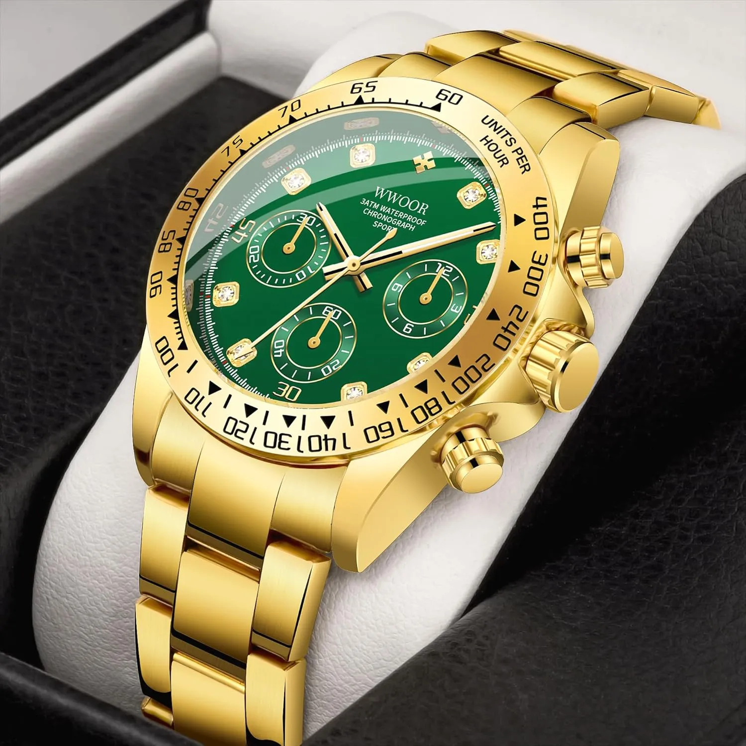 WWOOR Watch for Men Analog Quartz Chronograph Stainless Steel Luminous Mens Wrist Watches Business Work Sport Casual Dress Watch Elegant Gifts for Men
