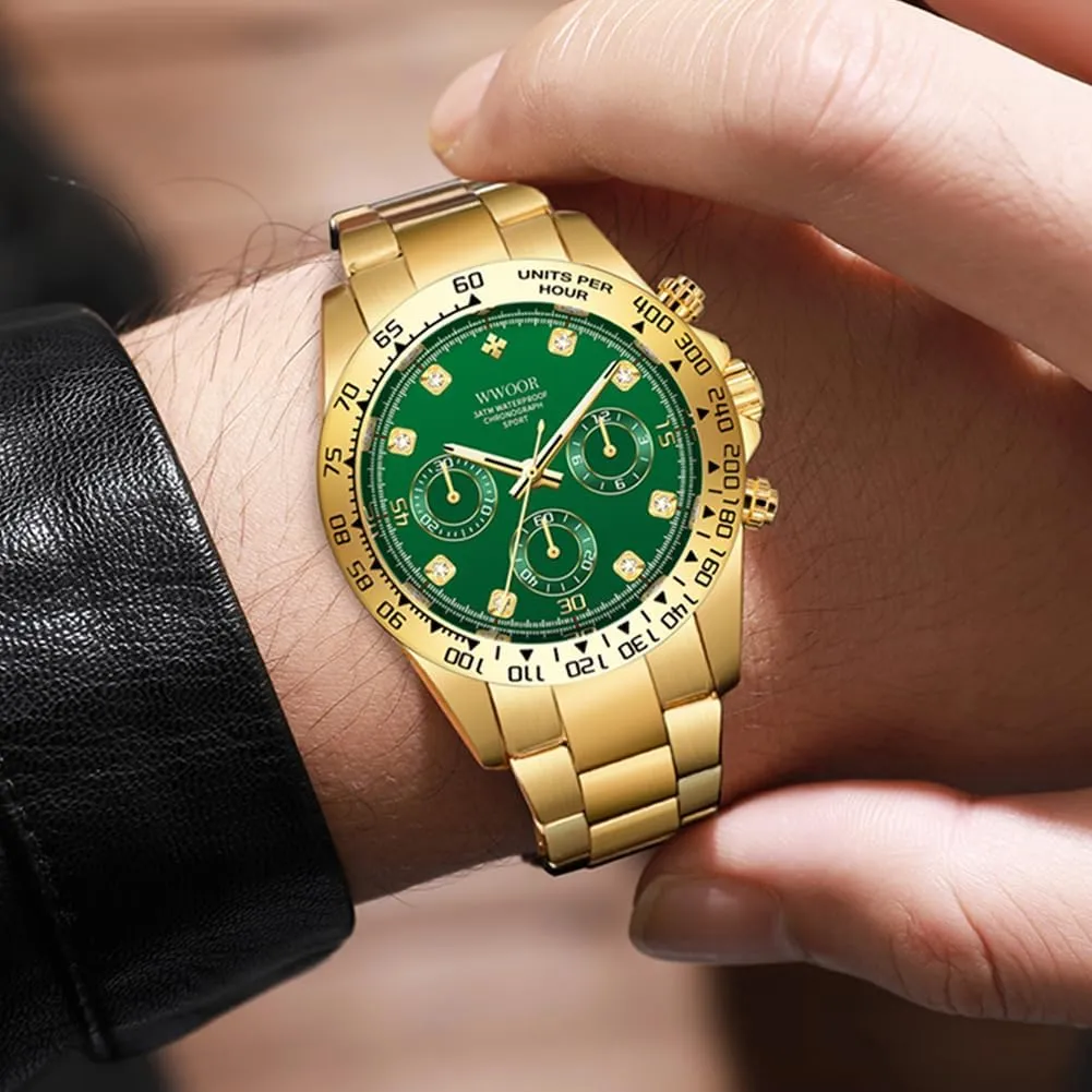 WWOOR Watch for Men Analog Quartz Chronograph Stainless Steel Luminous Mens Wrist Watches Business Work Sport Casual Dress Watch Elegant Gifts for Men