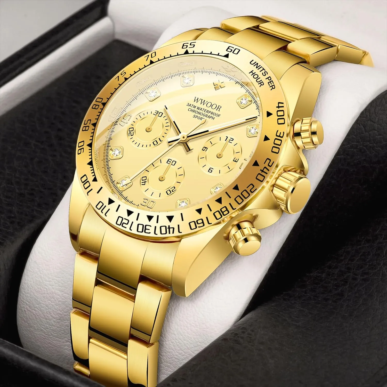 WWOOR Watch for Men Analog Quartz Chronograph Stainless Steel Luminous Mens Wrist Watches Business Work Sport Casual Dress Watch Elegant Gifts for Men