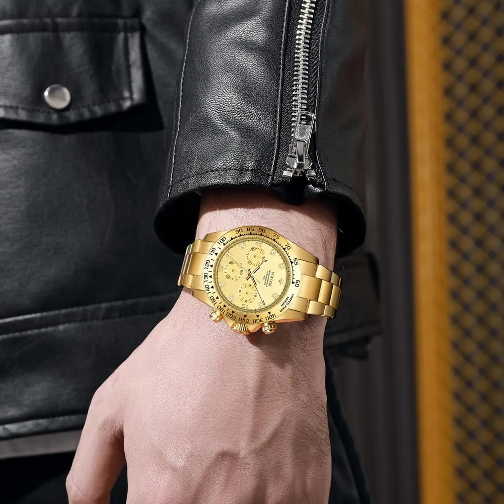 WWOOR Watch for Men Analog Quartz Chronograph Stainless Steel Luminous Mens Wrist Watches Business Work Sport Casual Dress Watch Elegant Gifts for Men