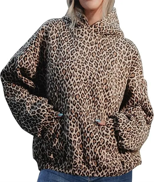 Y2k Cheetah Hoodie Leopard Print Hoodie Sweatshirt Women Oversized Trendy Graphic Hoodies 2000s Pullover Streetwear