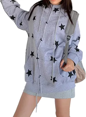 Y2k Hoodie for Women Men Star Graphic Oversized Hooded Sweatshirt Vintage Aesthetic Hoodies Grunge Streetwear