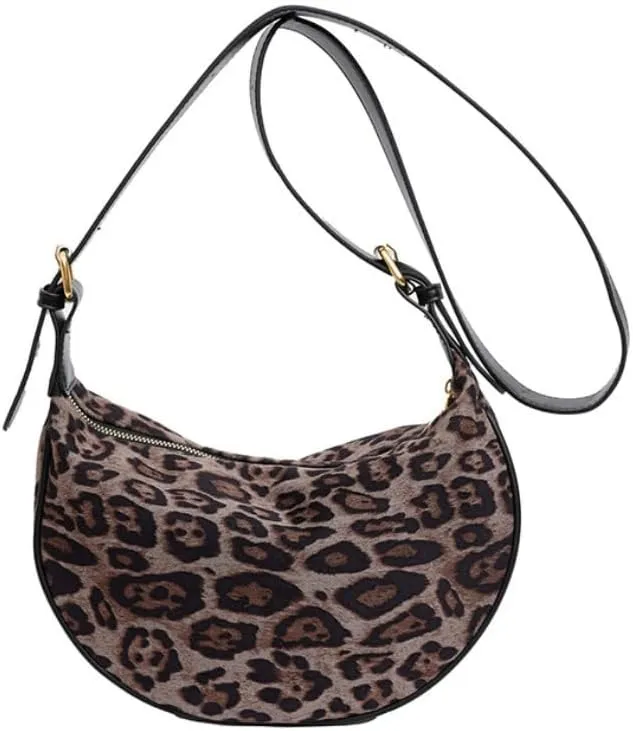Y2K Retro Leopard Crossbody Bag - Vintage Cheetah Suede Shoulder Purse Adjustable Strap Hobo Bag Fashion Handbag