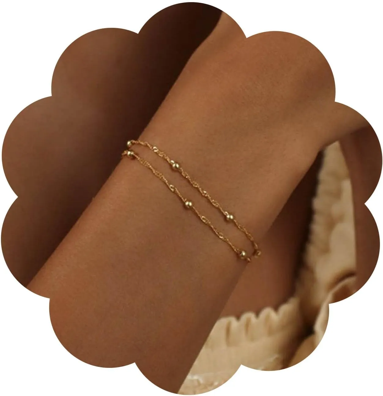 YienDoo Unique Layered Bead Bracelets Chain Gold Bead Satellite Hand Chain Boho Bead Wrist Chain Dainty Bead Slave Bracelets Minimalist Bead Bracelets for Women and Girls