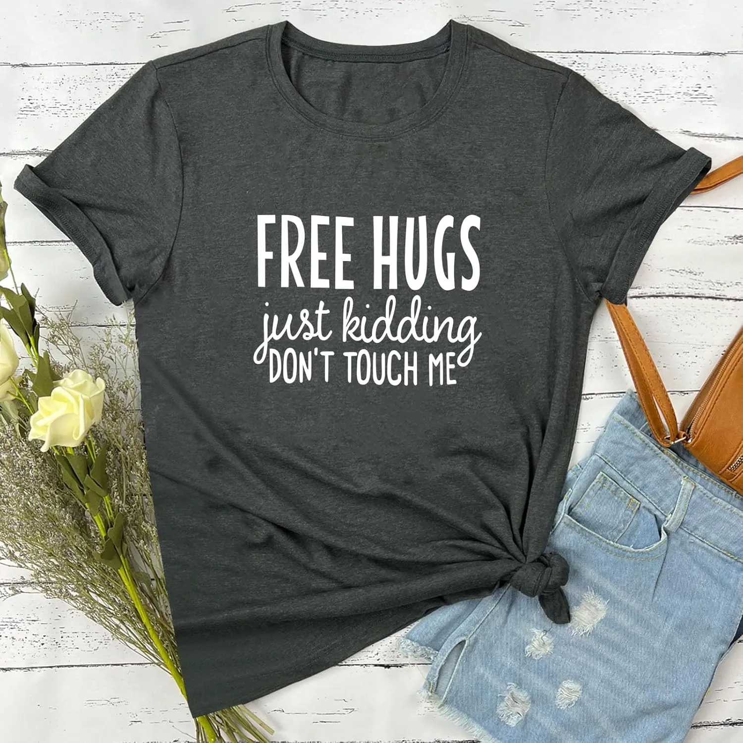 YITAN Women Cute Short Sleeve Tees Free HUGS Graphic T Shirts
