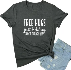 YITAN Women Cute Short Sleeve Tees Free HUGS Graphic T Shirts