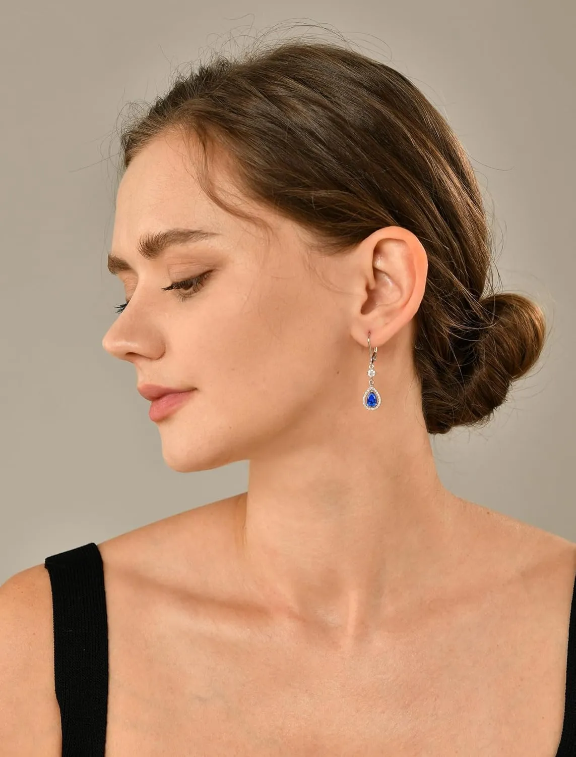 YL Halo Teardrop Pear Earrings for Women, Solid Sterling Silver 18K White Gold Plated Birthstone Dangle Leverback Jewelry