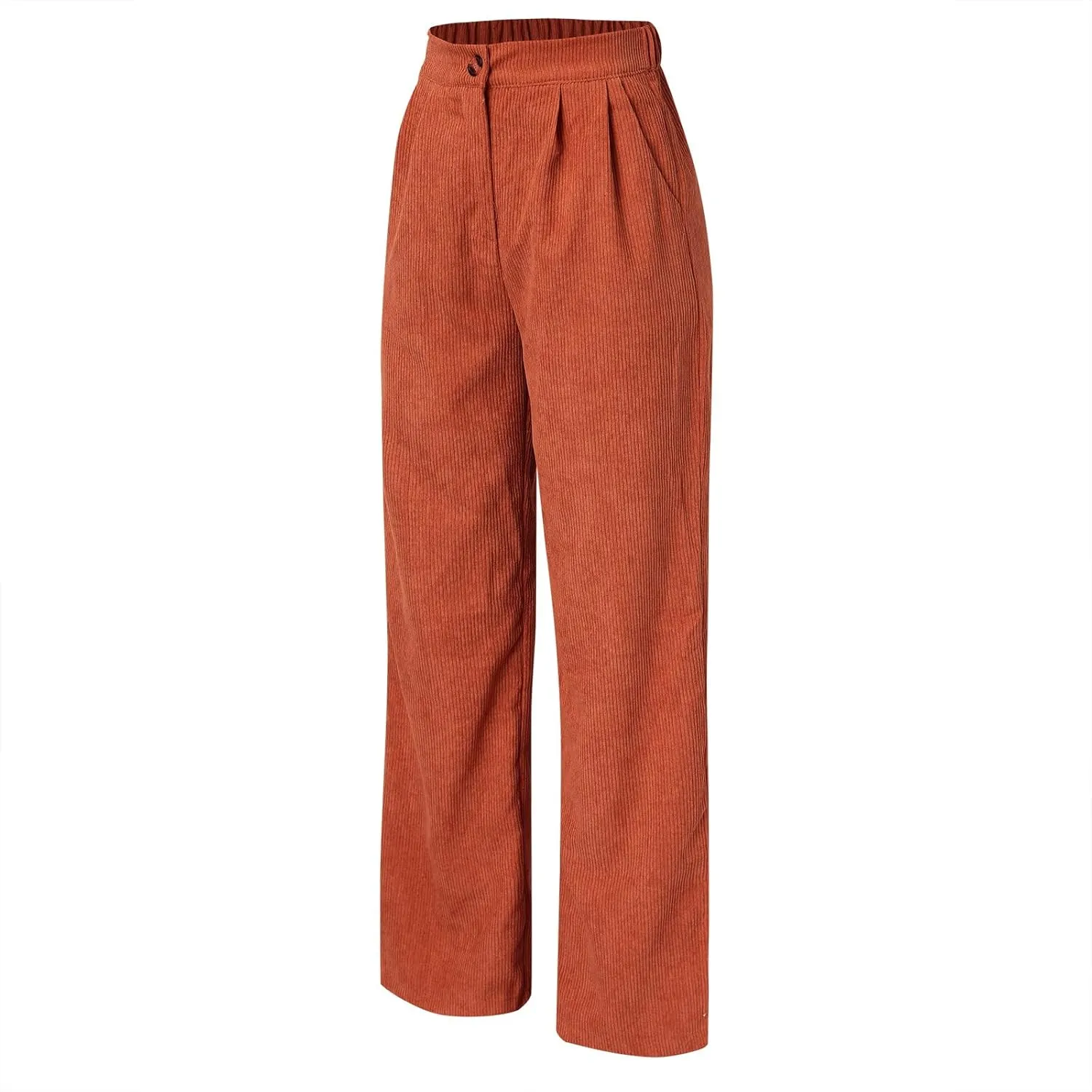 YOLAI Casual High Waist Straight Wide Leg Trousers Women Solid Color Corduroy Pants