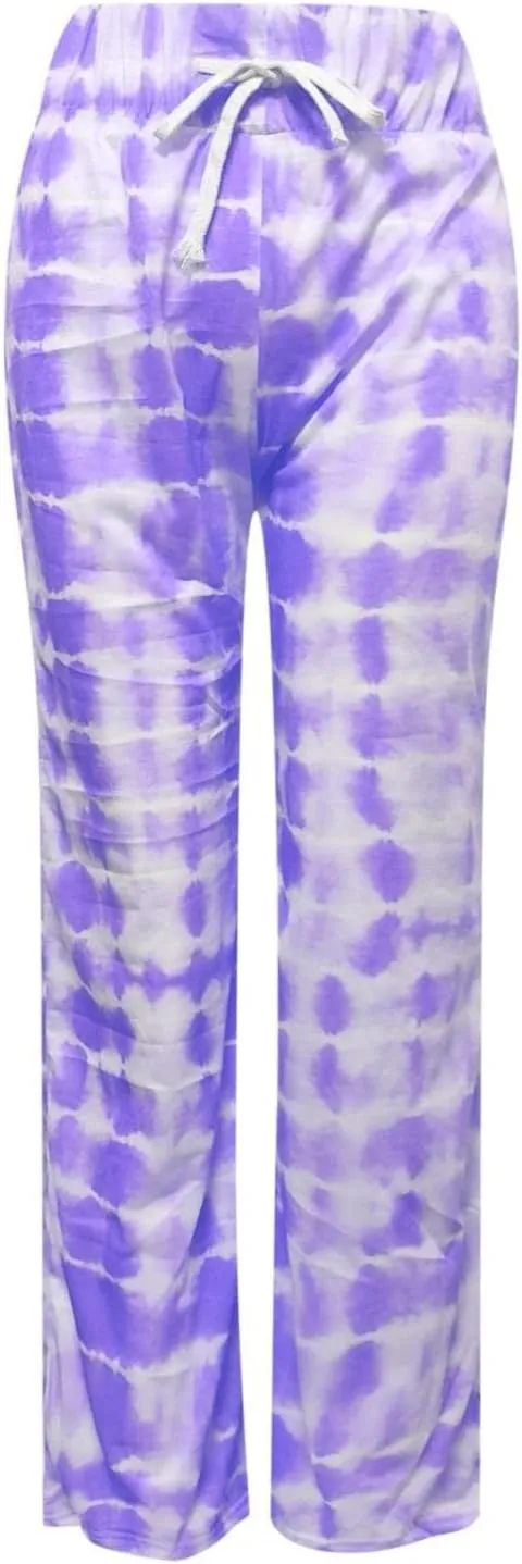 YOLAI Women's Casual Tie-dye Printed Pants High Waist Drawstring Straight Leg Pant Lightweight Trousers with Pockets