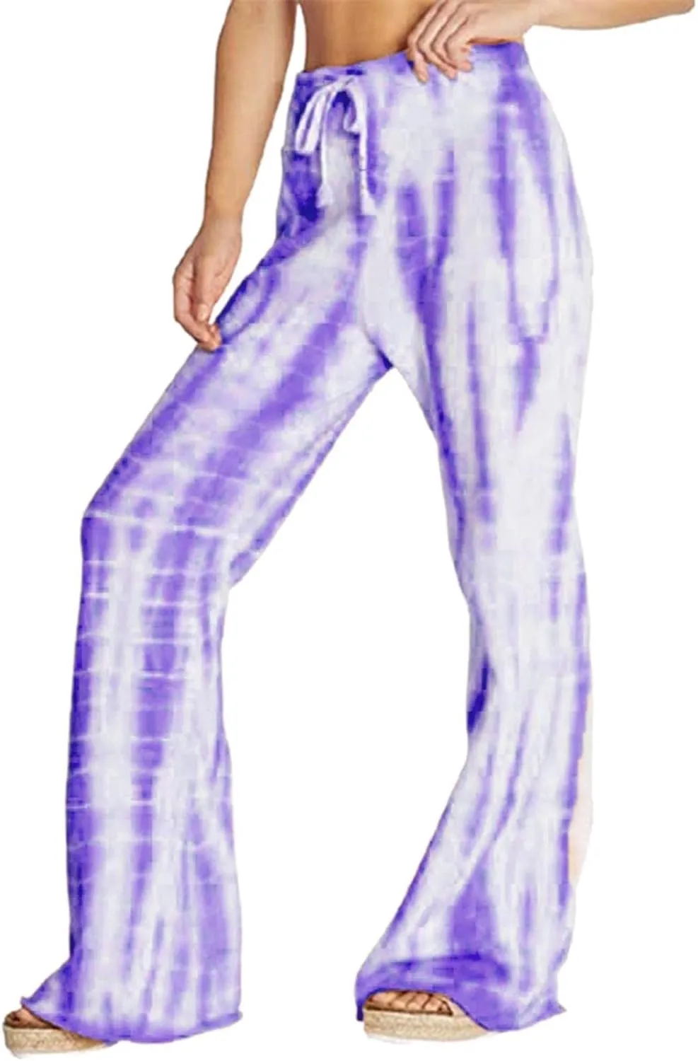 YOLAI Women's Casual Tie-dye Printed Pants High Waist Drawstring Straight Leg Pant Lightweight Trousers with Pockets