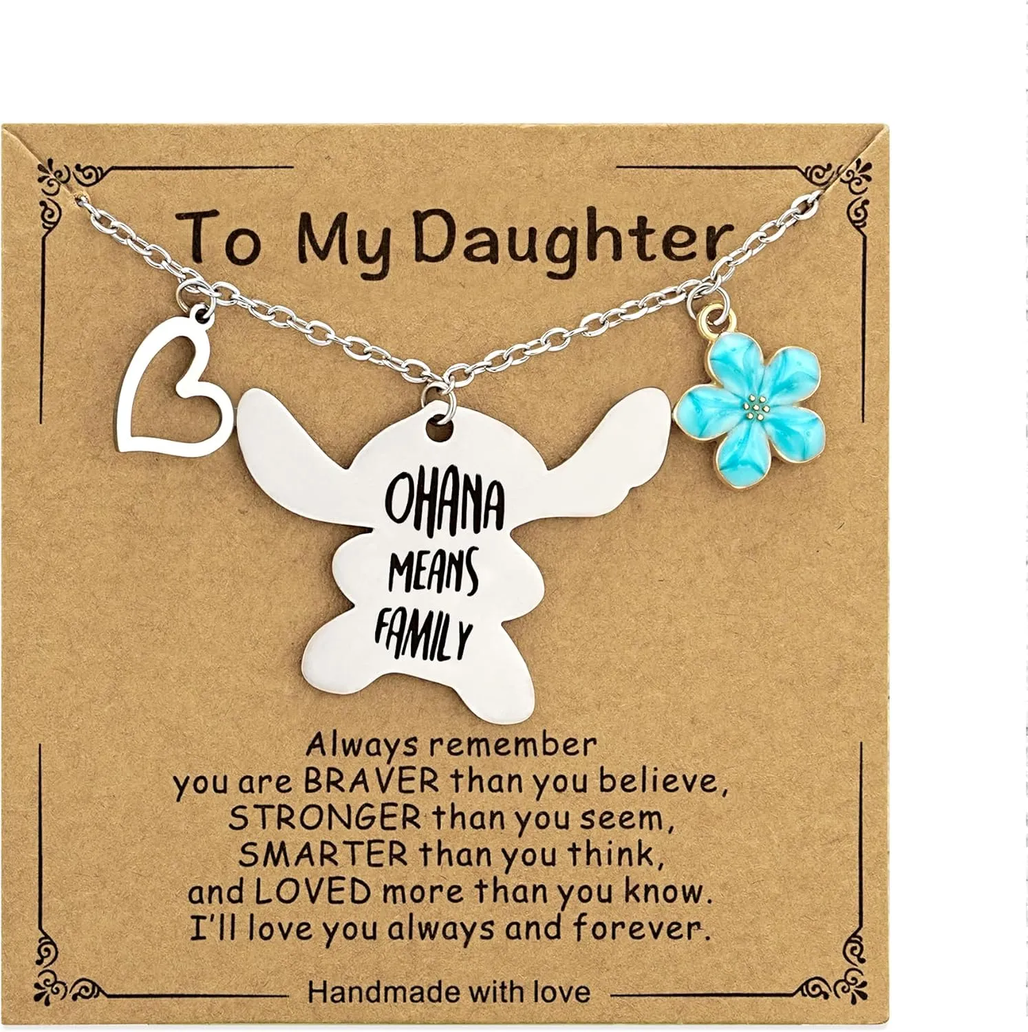 You are My Sunshine Pendant Necklace & Greeting Card, Ohana Means Family, Birthday Christmas Gifts for Women Niece Daughter