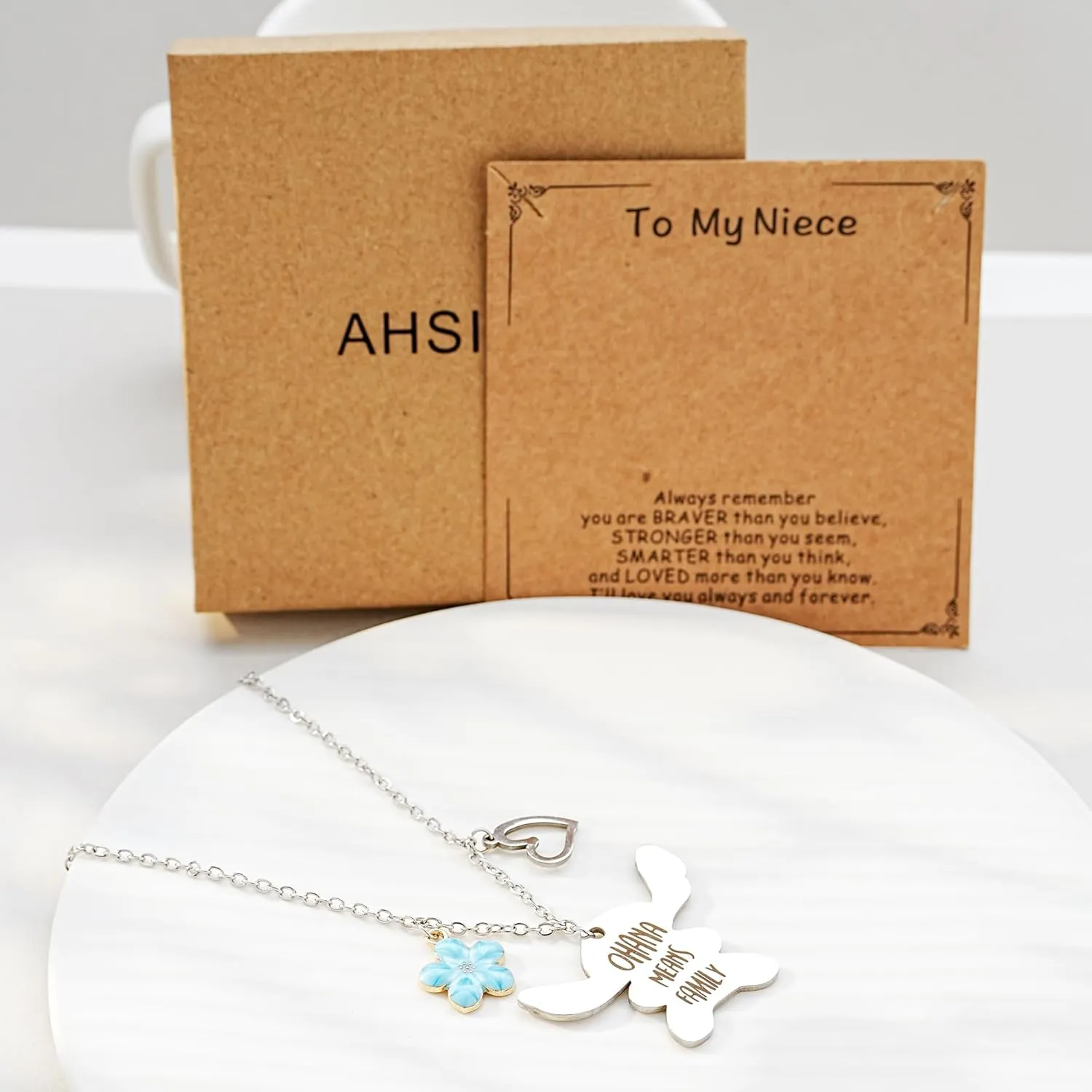 You are My Sunshine Pendant Necklace & Greeting Card, Ohana Means Family, Birthday Christmas Gifts for Women Niece Daughter