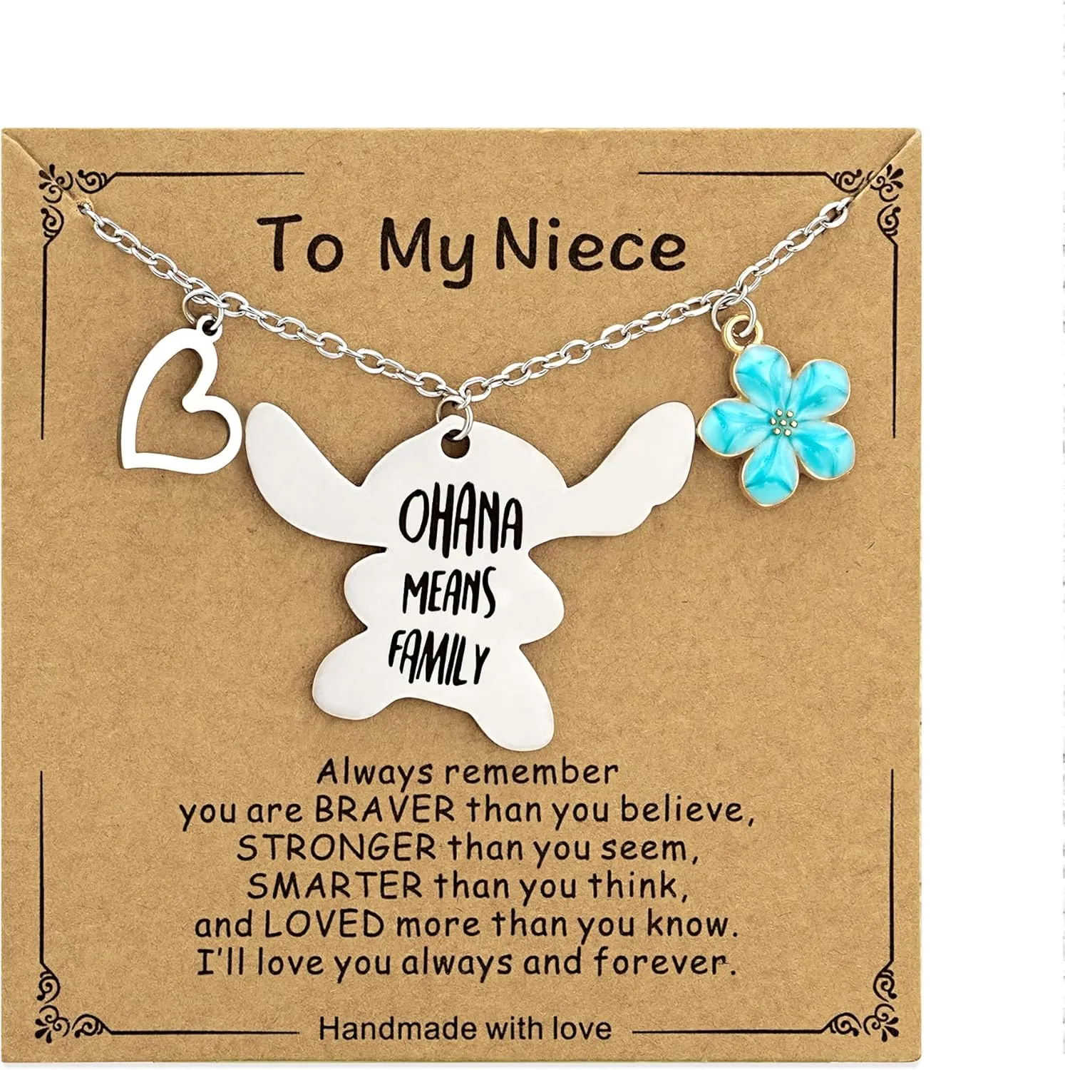 You are My Sunshine Pendant Necklace & Greeting Card, Ohana Means Family, Birthday Christmas Gifts for Women Niece Daughter