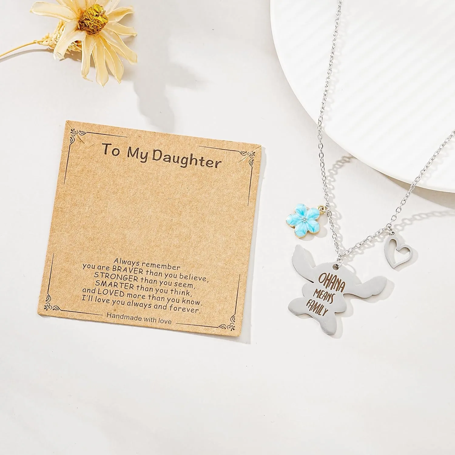 You are My Sunshine Pendant Necklace & Greeting Card, Ohana Means Family, Birthday Christmas Gifts for Women Niece Daughter