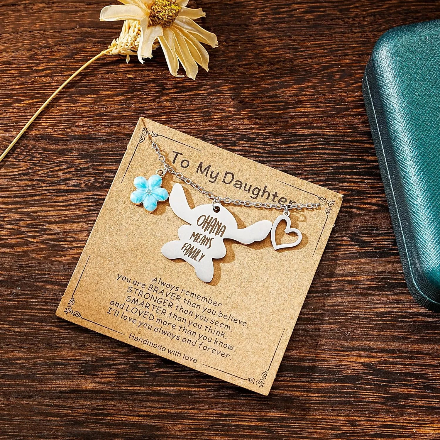 You are My Sunshine Pendant Necklace & Greeting Card, Ohana Means Family, Birthday Christmas Gifts for Women Niece Daughter