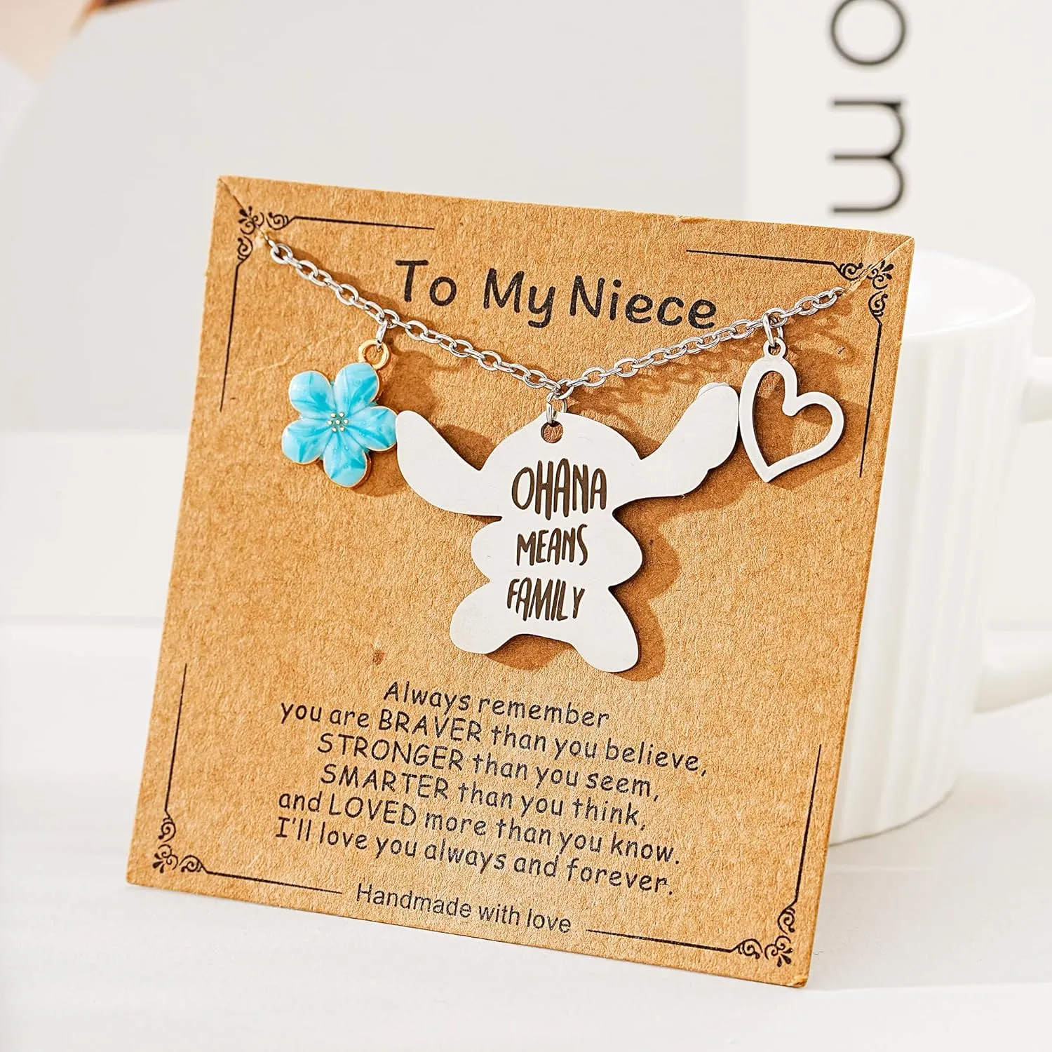 You are My Sunshine Pendant Necklace & Greeting Card, Ohana Means Family, Birthday Christmas Gifts for Women Niece Daughter