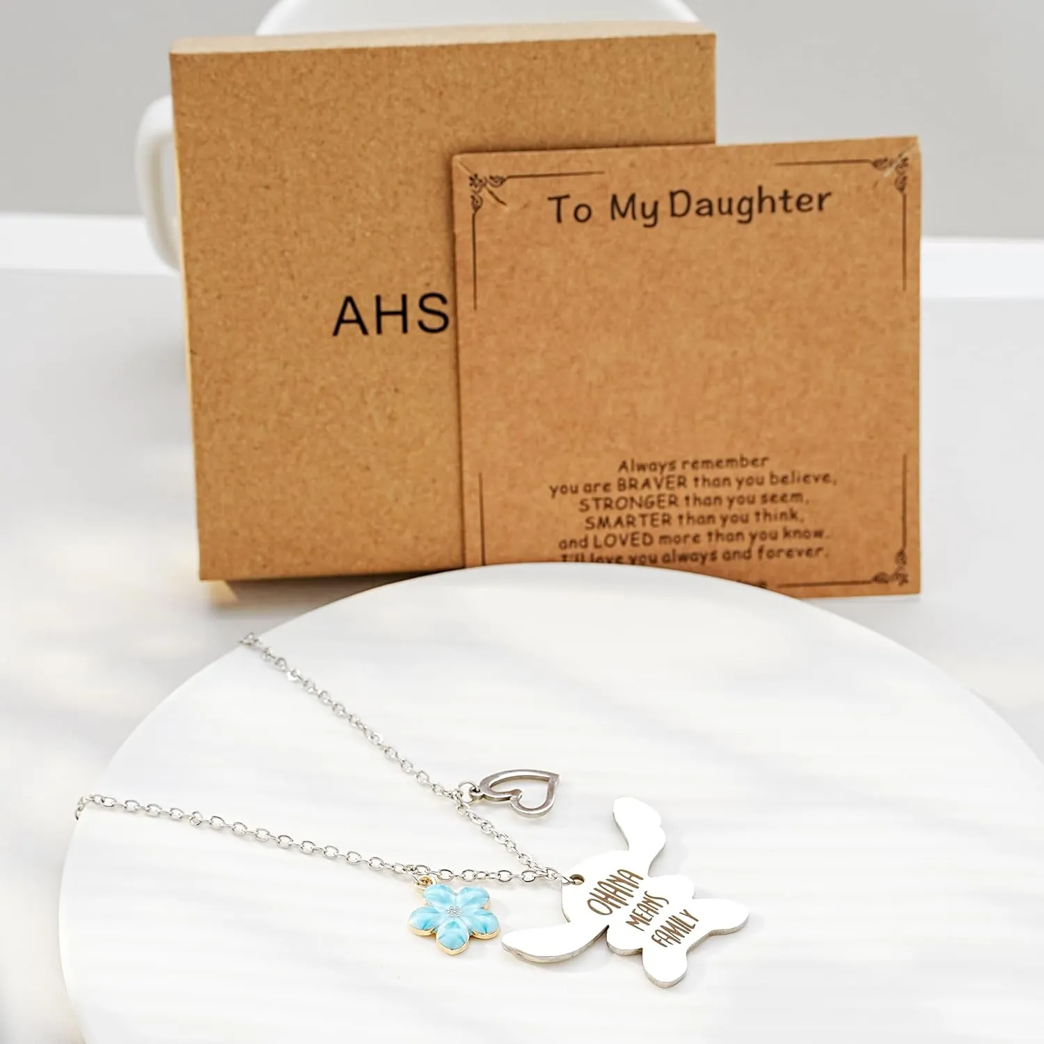 You are My Sunshine Pendant Necklace & Greeting Card, Ohana Means Family, Birthday Christmas Gifts for Women Niece Daughter