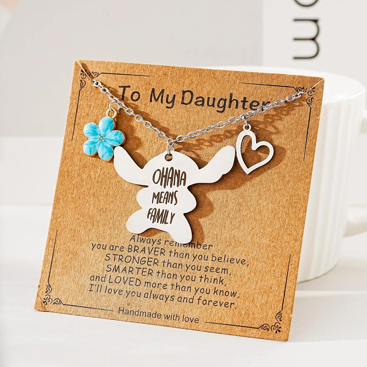 You are My Sunshine Pendant Necklace & Greeting Card, Ohana Means Family, Birthday Christmas Gifts for Women Niece Daughter