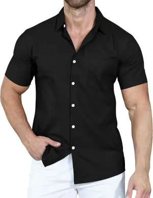 YTD Men's Casual Linen Button Down Shirt Short Sleeve Beach Shirt