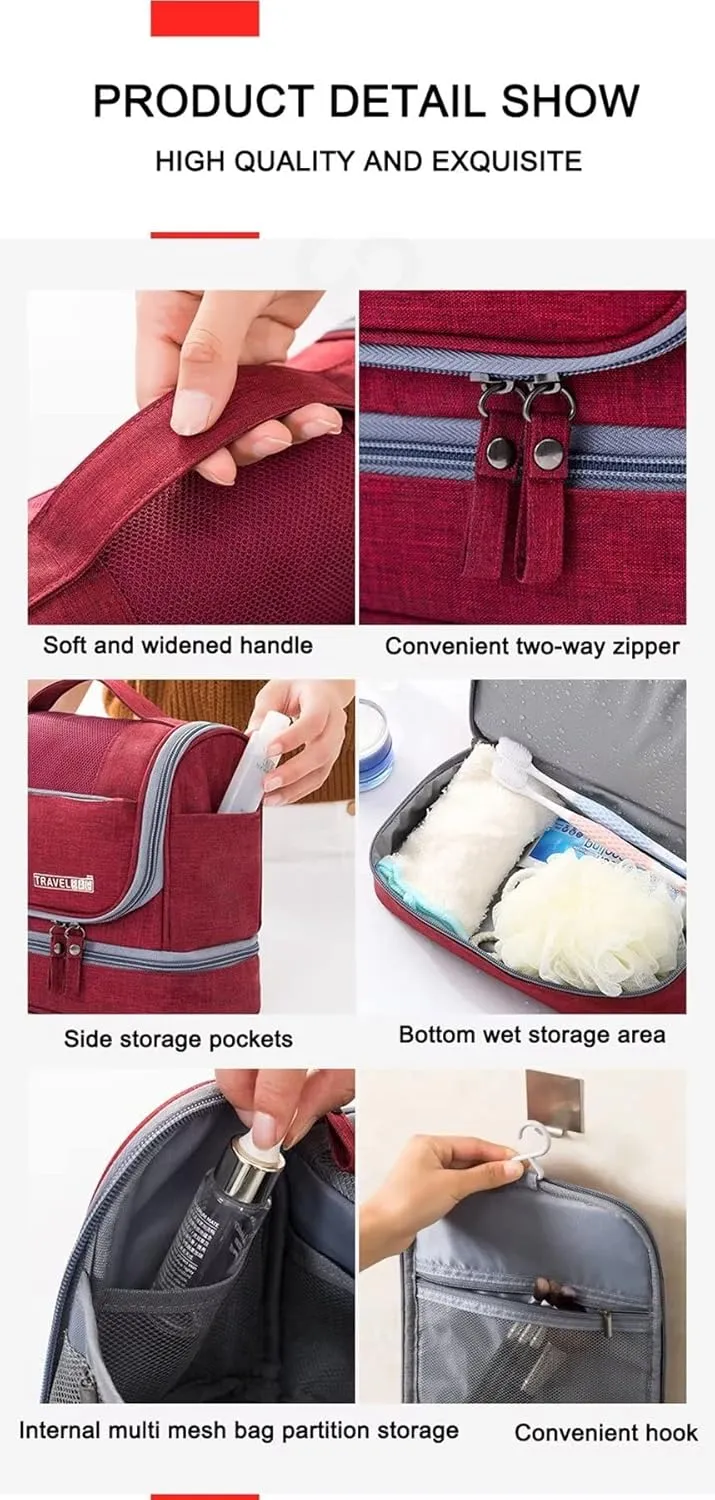 YUAKOU Toiletry Bag Travel Bag with Hanging Hook, Water-resistant Makeup Cosmetic Bag Travel Accessories For Men Women, Shampoo, Toiletries,Full Sized Container