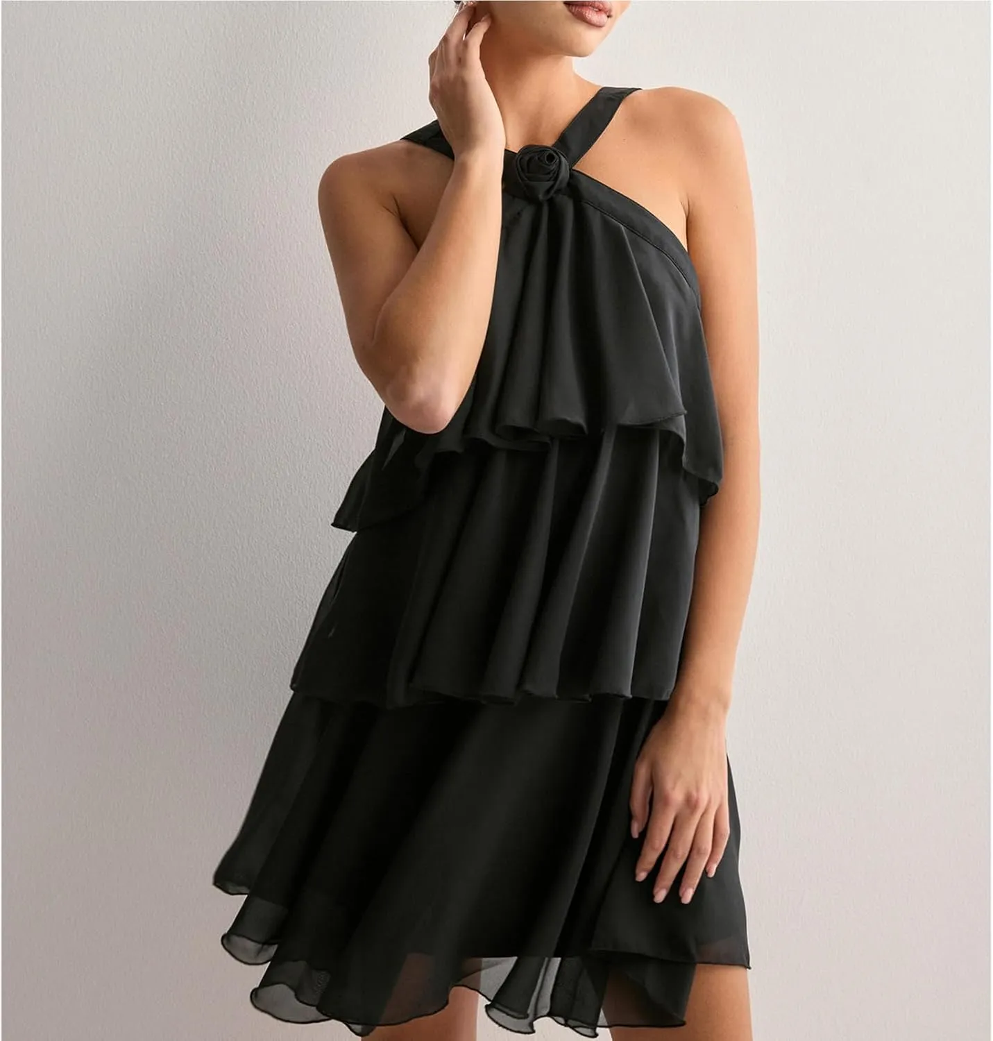 Yuemengxuan Women Tiered Summer Dresses Ruffle Backless Mini Dress 3D Flower Graduation Dresses Y2k Flowy Beach Sundresses