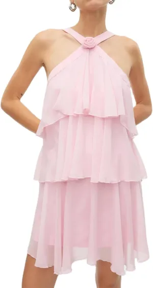 Yuemengxuan Women Tiered Summer Dresses Ruffle Backless Mini Dress 3D Flower Graduation Dresses Y2k Flowy Beach Sundresses
