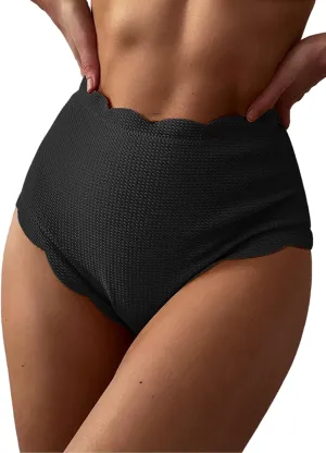 ZAFUL Women's Scalloped Swimsuits Textured Swimwear Wide Strap Top High Waisted Swimsuits Separate