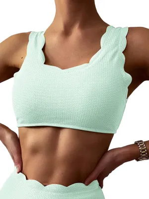 ZAFUL Women's Scalloped Swimsuits Textured Swimwear Wide Strap Top High Waisted Swimsuits Separate