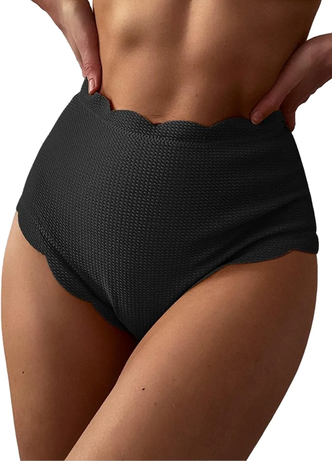 ZAFUL Women's Scalloped Swimsuits Textured Swimwear Wide Strap Top High Waisted Swimsuits Separate
