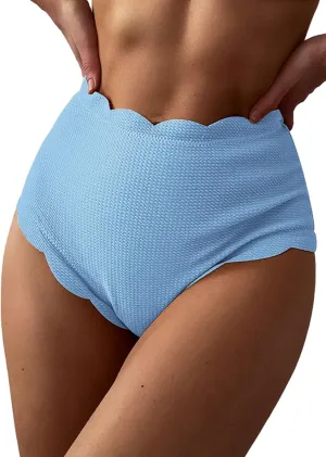 ZAFUL Women's Scalloped Swimsuits Textured Swimwear Wide Strap Top High Waisted Swimsuits Separate