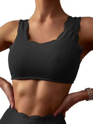 ZAFUL Women's Scalloped Swimsuits Textured Swimwear Wide Strap Top High Waisted Swimsuits Separate