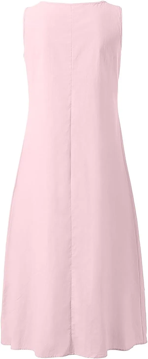 ZDRZK Summer Dresses for Women 2025 Casual Sleeveless Cotton Linen Sundresses Flowy Beach Vacation Dress with Pockets