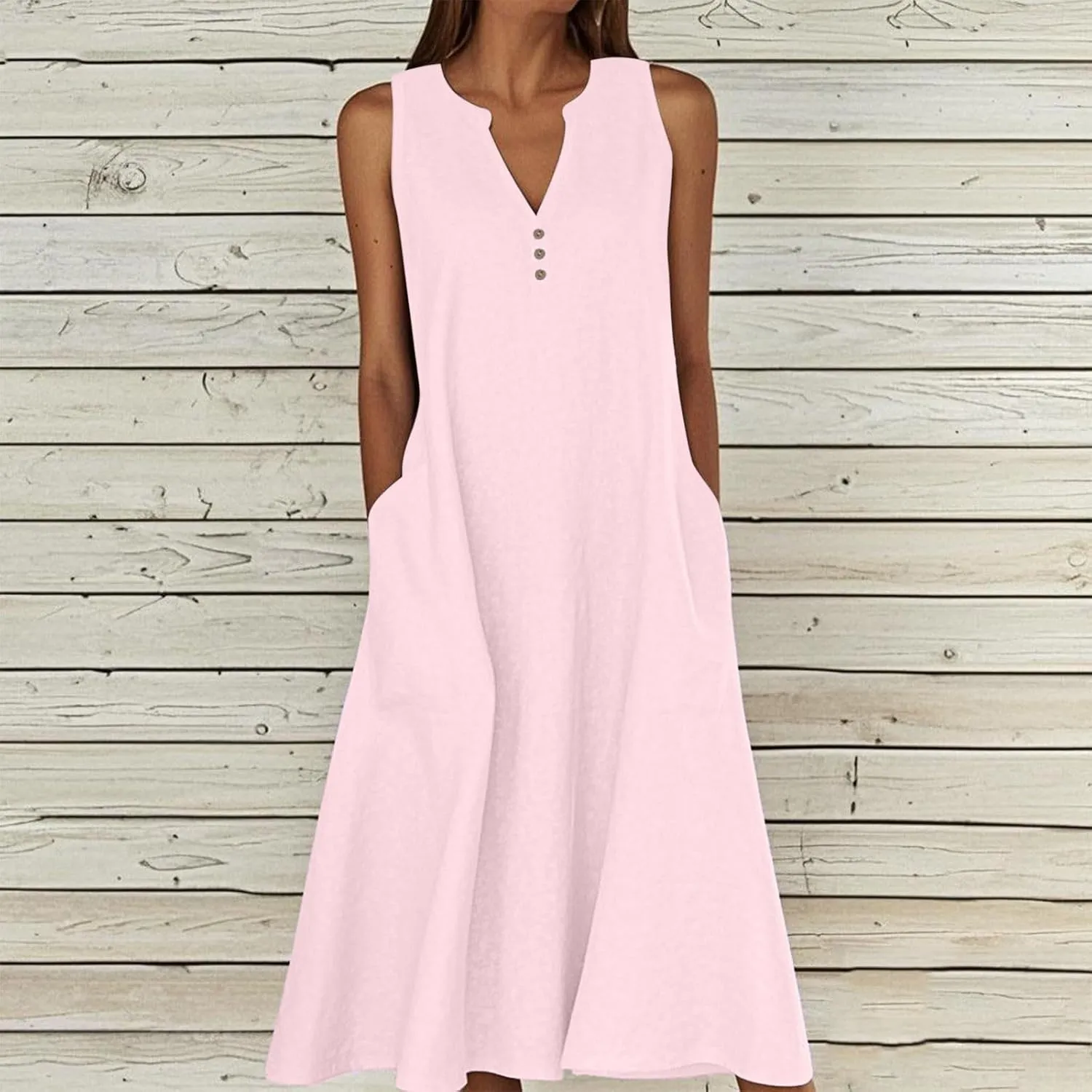 ZDRZK Summer Dresses for Women 2025 Casual Sleeveless Cotton Linen Sundresses Flowy Beach Vacation Dress with Pockets