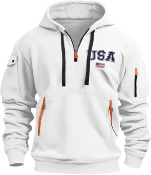 ZEFOTIM Workout Hoodies for Men Drawstring Quarter Zip Sweatshirts 1776 American Sweatshirt Lounge Pullover with Pockets
