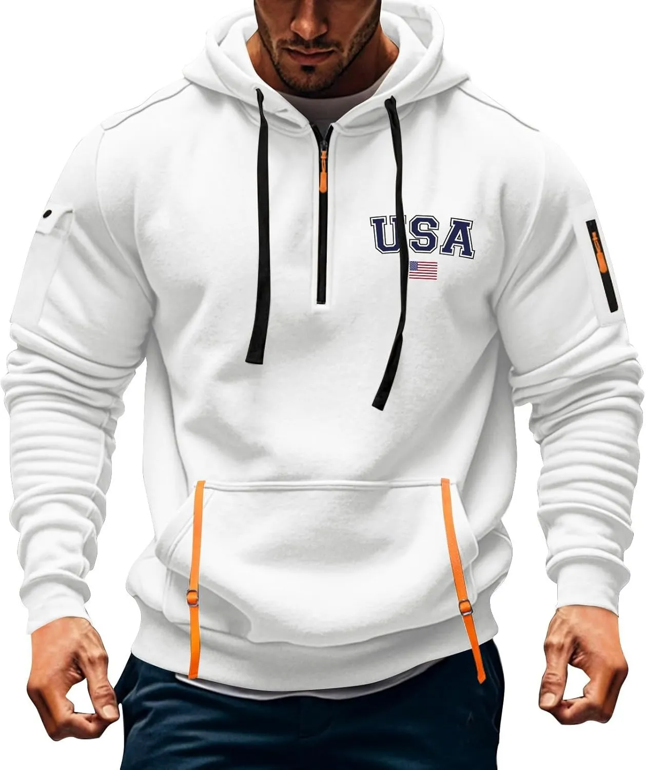 ZEFOTIM Workout Hoodies for Men Drawstring Quarter Zip Sweatshirts 1776 American Sweatshirt Lounge Pullover with Pockets