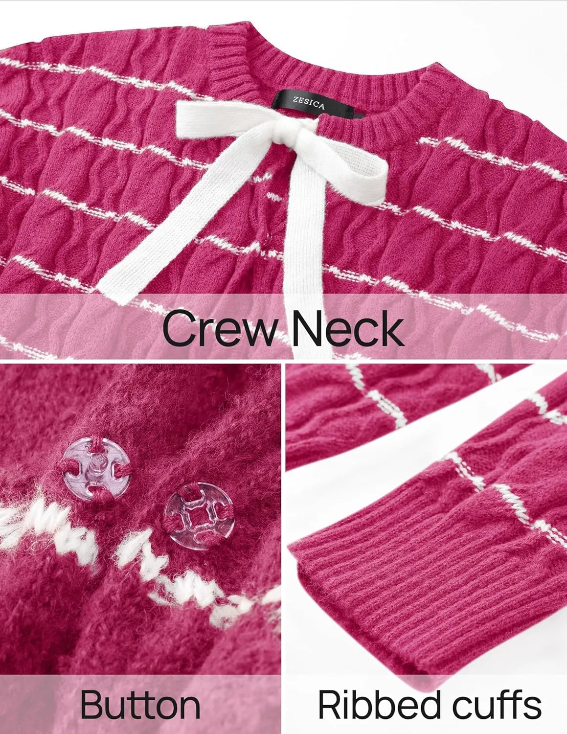 ZESICA Women's Long Sleeve Open Front Cardigan Sweater Fall Winter Striped Tie Front Loose Chunky Knit Coats