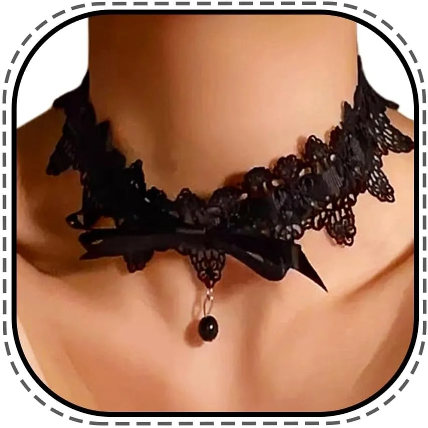 Zoestar Black Lace Choker Necklace Punk Beaded Pendant Necklaces for Women
