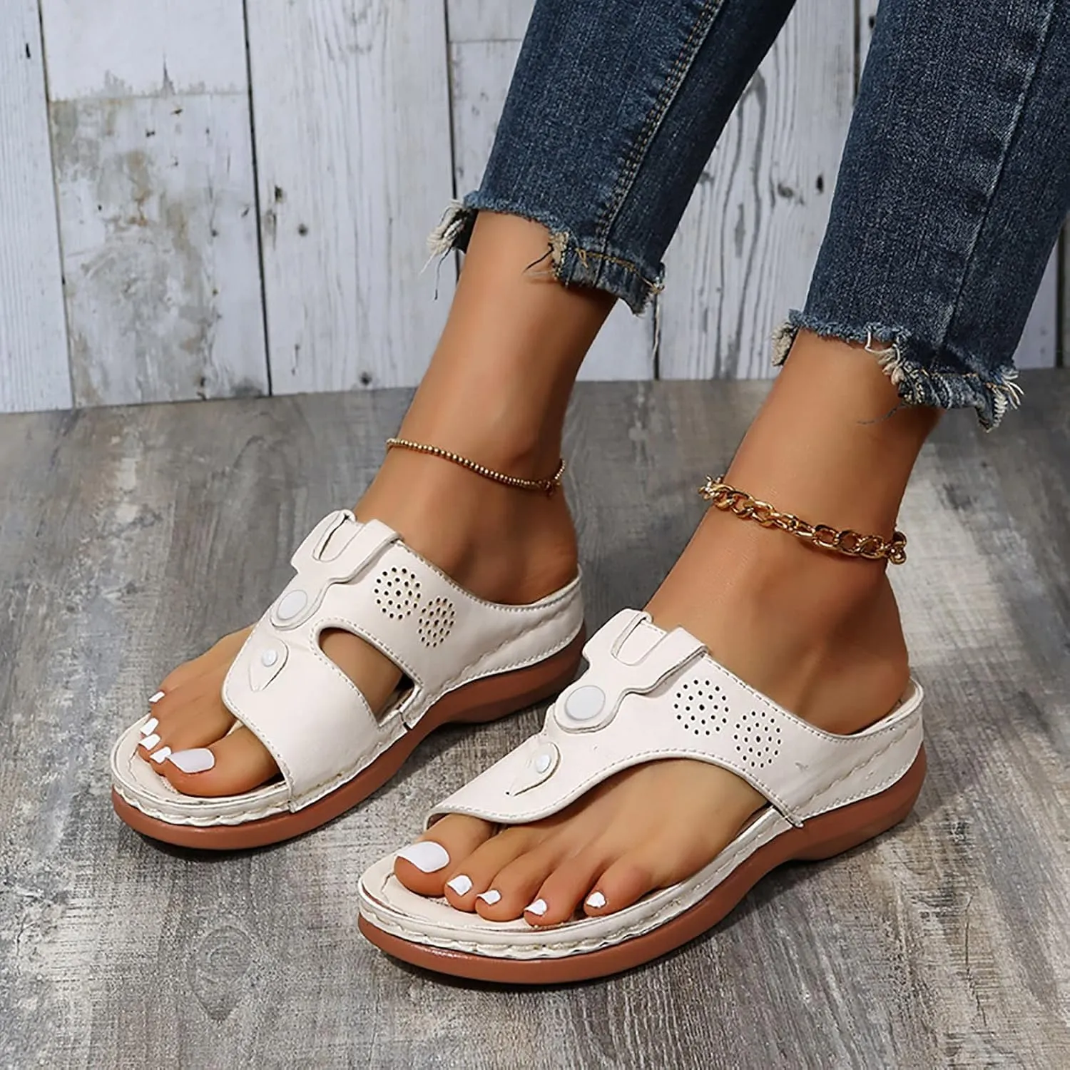 ZSpzx Orthopedic Sandals for Women,2025 Arch Support Wedge Flip Flops Slide Comfortable Dressy Summer Casual Beach Plantar Fasciitis Outdoor Slides Slip on Walking Shoes Work