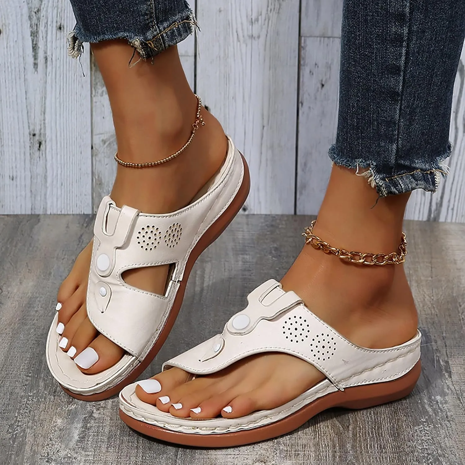 ZSpzx Orthopedic Sandals for Women,2025 Arch Support Wedge Flip Flops Slide Comfortable Dressy Summer Casual Beach Plantar Fasciitis Outdoor Slides Slip on Walking Shoes Work