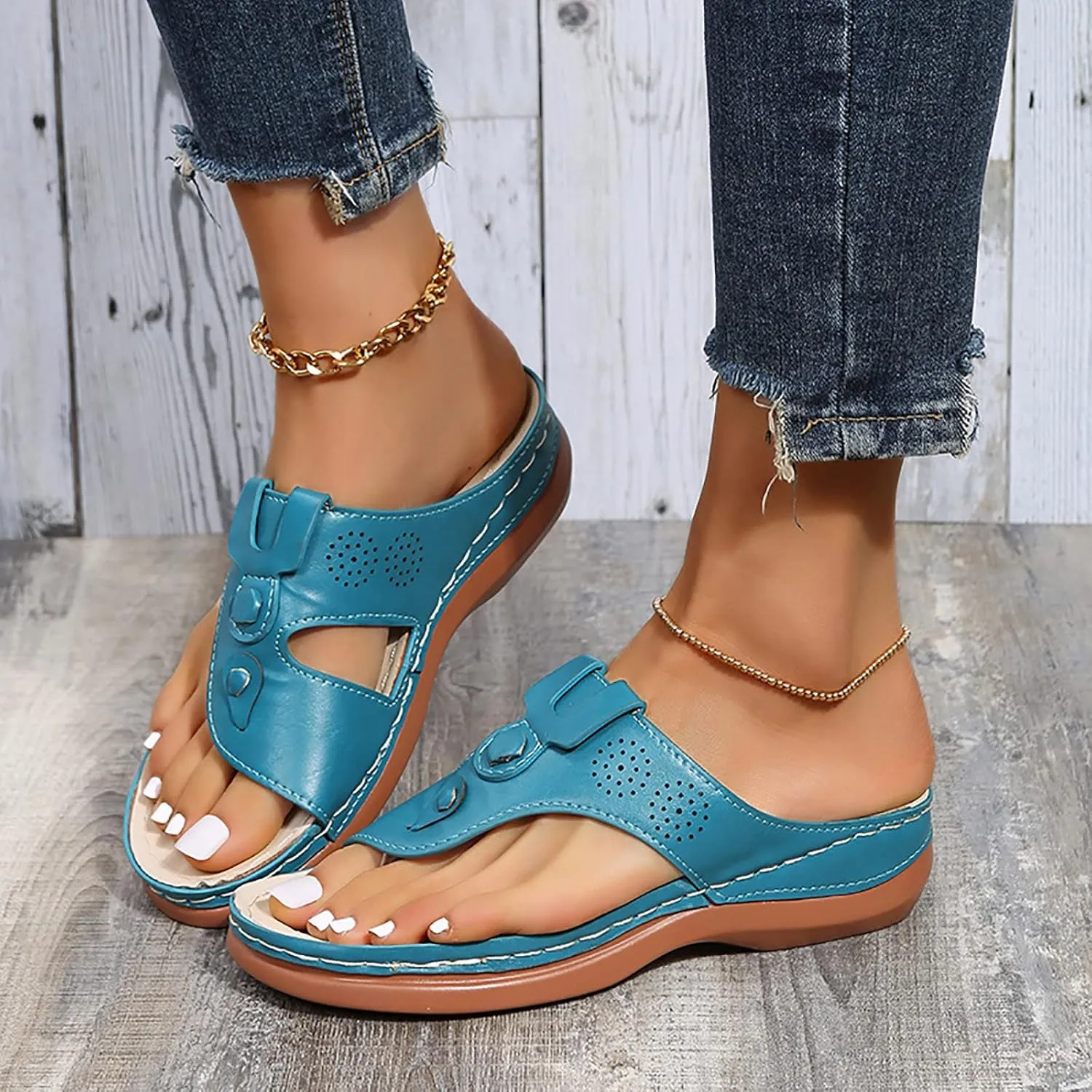 ZSpzx Orthopedic Sandals for Women,2025 Arch Support Wedge Flip Flops Slide Comfortable Dressy Summer Casual Beach Plantar Fasciitis Outdoor Slides Slip on Walking Shoes Work