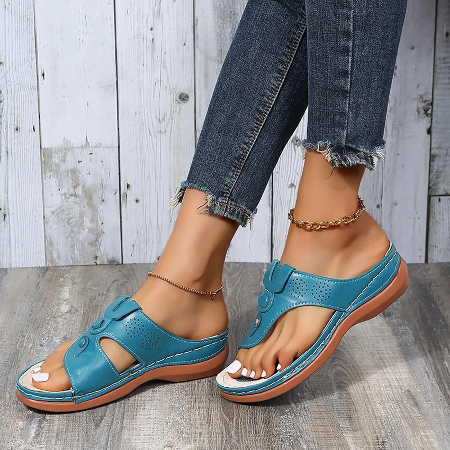 ZSpzx Orthopedic Sandals for Women,2025 Arch Support Wedge Flip Flops Slide Comfortable Dressy Summer Casual Beach Plantar Fasciitis Outdoor Slides Slip on Walking Shoes Work