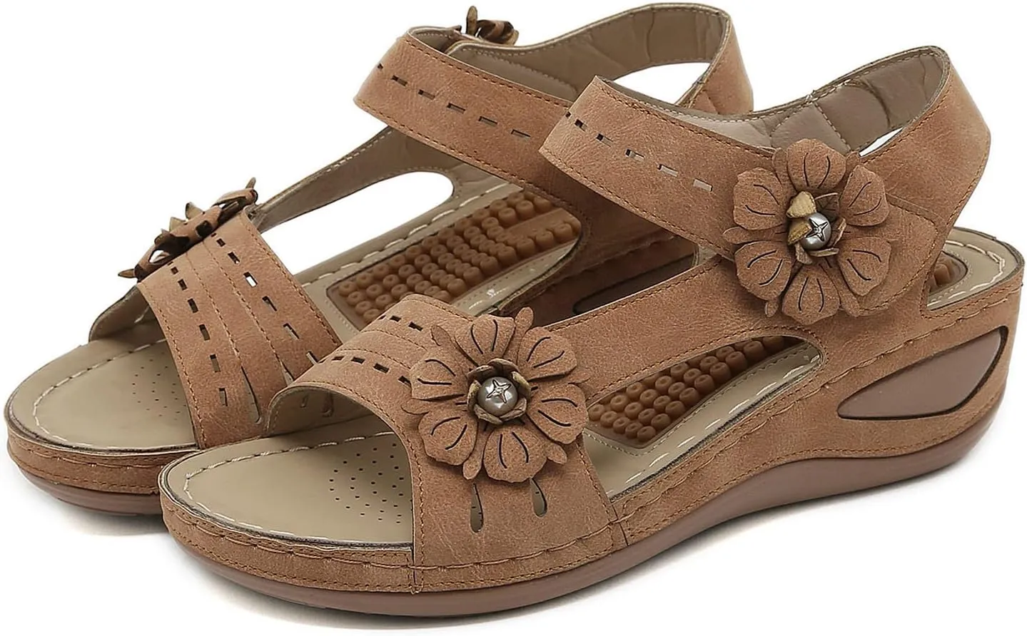 ZSpzx Orthopedic Sandals for Women,2025 Arch Support Wedge Flip Flops Slide Comfortable Foot Slip On Dressy Summer Plantar Fasciitis Flowers Casual Open Toe Walking Shoes Travel