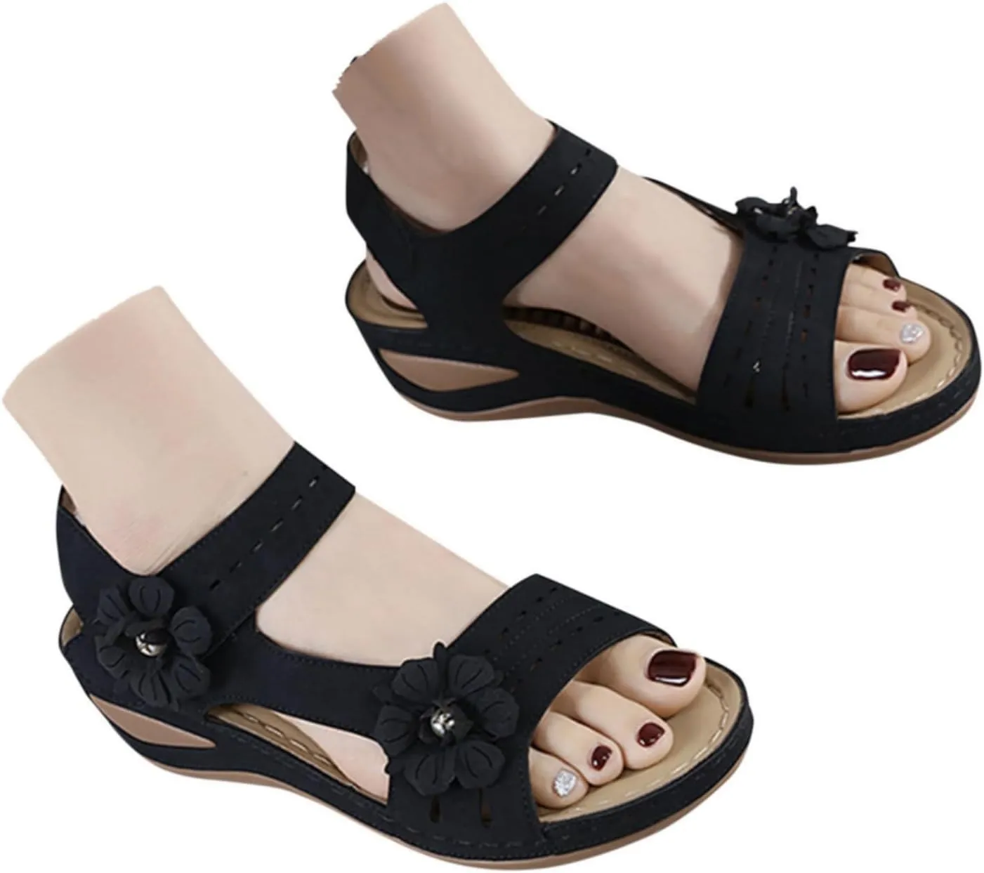 ZSpzx Orthopedic Sandals for Women,2025 Arch Support Wedge Flip Flops Slide Comfortable Foot Slip On Dressy Summer Plantar Fasciitis Flowers Casual Open Toe Walking Shoes Travel