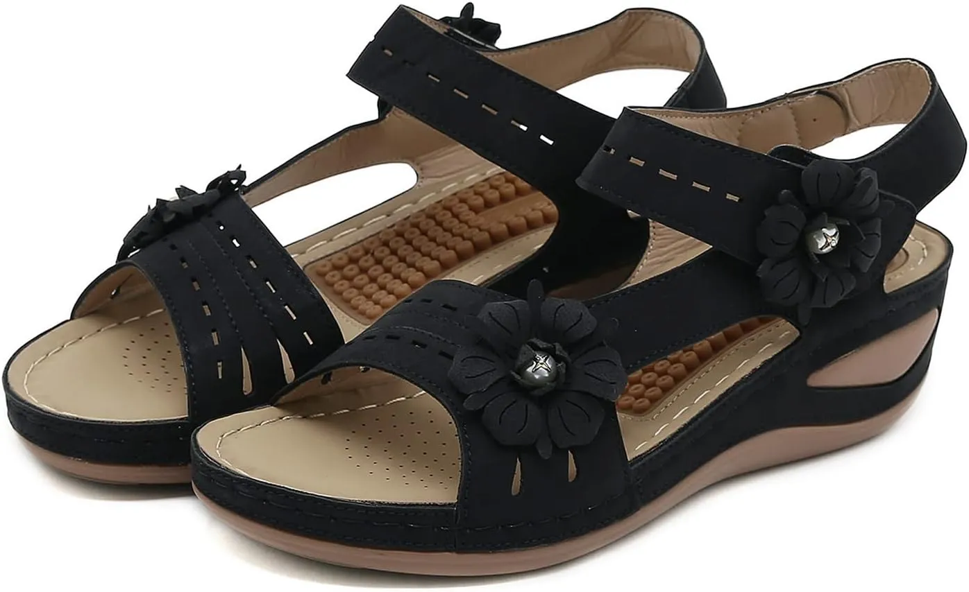 ZSpzx Orthopedic Sandals for Women,2025 Arch Support Wedge Flip Flops Slide Comfortable Foot Slip On Dressy Summer Plantar Fasciitis Flowers Casual Open Toe Walking Shoes Travel